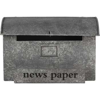 Clayre & Eef Brievenbus Muur 35*15*22 cm Grijs Metaal Rechthoek News paper Wandbrievenbus Brievenbus Hangend