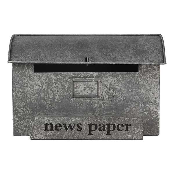 Clayre & Eef Brievenbus Muur 35*15*22 cm Grijs Metaal Rechthoek News paper Wandbrievenbus Brievenbus Hangend