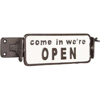 Clayre & Eef Open Gesloten Bordje 17*7*8 cm Bruin Ijzer Rechthoek Come in we're open Open Closed Bordje Welkomstbord Welkom Bord