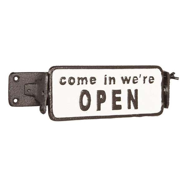 Clayre & Eef Open Gesloten Bordje 17*7*8 cm Bruin Ijzer Rechthoek Come in we're open Open Closed Bordje Welkomstbord Welkom Bord