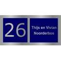 naambordje voordeur - rvs look alumnium met donkerblauw kleurendruk - 20x12cm