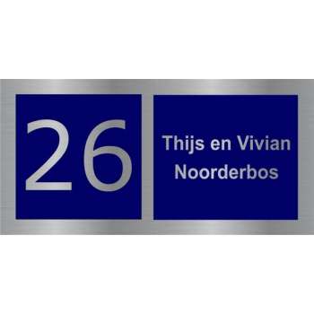 naambordje voordeur - rvs look alumnium met donkerblauw kleurendruk - 20x12cm