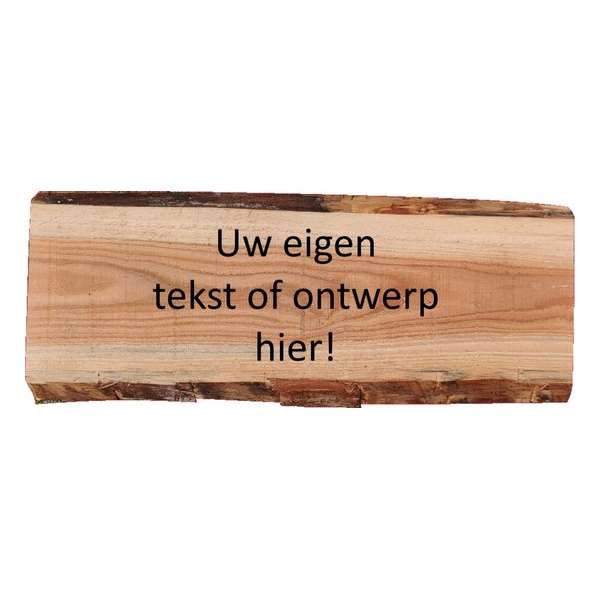 Van hout gemaakte naambord voordeur gepersonaliseerd met eigen tekst en of afbeelding - Boomschors douglas hout - 19x50cm