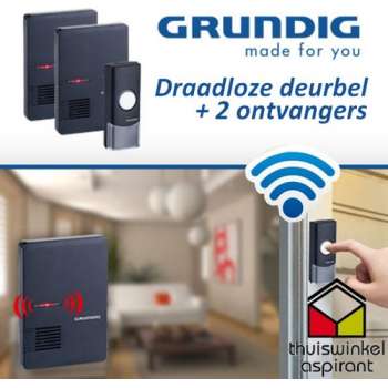 Draadloze Grundig Deurbel - Piano Zwart - 1 Zenders 2 Ontvangers en duracell batterijen 4x