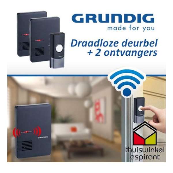 Draadloze Grundig Deurbel - Piano Zwart - 1 Zenders 2 Ontvangers en duracell batterijen 4x