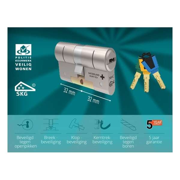 M&C Color - Cilinderslot - SKG*** - 32x32 mm - Politiekeurmerk Veilig Wonen