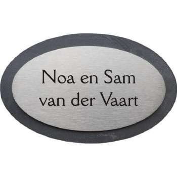 Naambordje voordeur leisteen met rvs ovaal 18x11cm