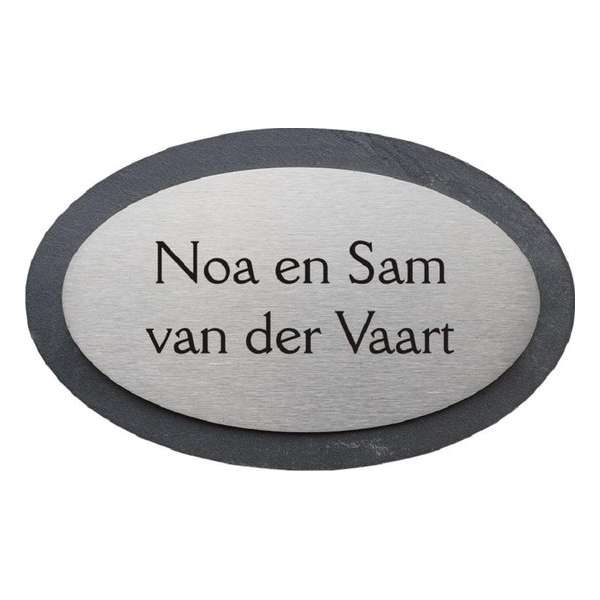 Naambordje voordeur leisteen met rvs ovaal 18x11cm