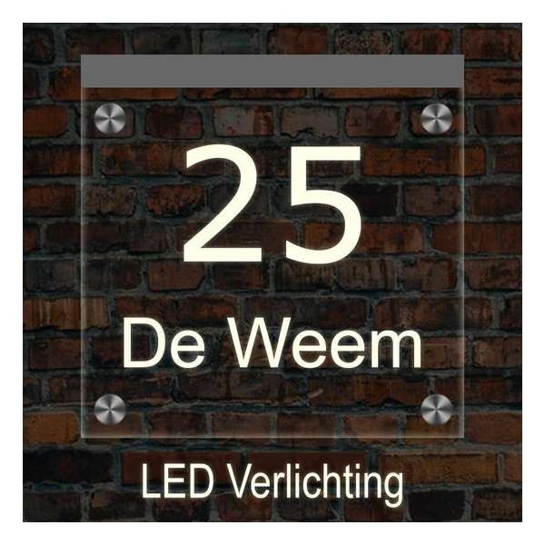 Naambord met LED verlichting 15x15 cm – Zelf ontwerpen – 1 Jaar Garantie – Modern Naambord