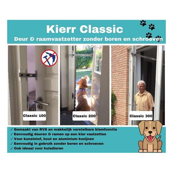 Kierstandhouder Kierr Classic 300 (zonder boren en schroeven) voor raamvastzetter & deurvastzetter