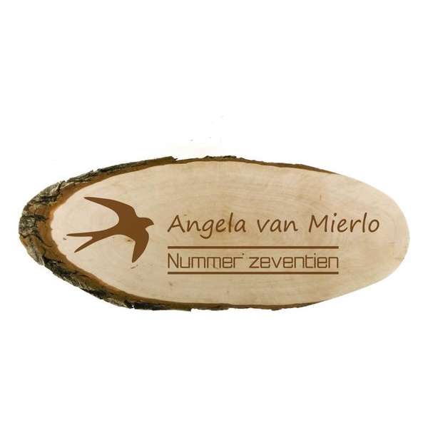 Houten naambord | naambordje voordeur hout| Duurzame naambord hout  24 t/m 26 x 11 cm