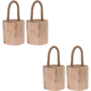 4x Deurstoppers teak met draagtouw 19 cm - Huishouden - Woonaccessoires/benodigdheden - Deurstoppers/raamstoppers van hout