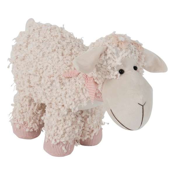 J-Line Deurstop Schaap Textiel Beige/Roze Small