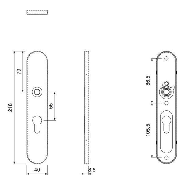 GPF Gatd rechts langschild afg 218x40x8,5mm PC55 zwart