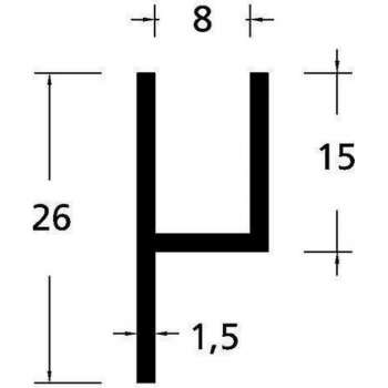 Roval BV F1 geanodiseerd alum. h-profiel 26x8x1.5x1.5 (2m) H- profiel
