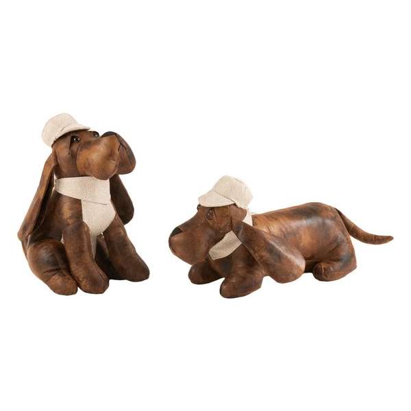 J-Line Deurstop Hond Imitatie Leder Bruin/Beige Assortiment Van 2