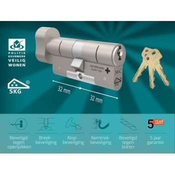 M&C Matrix Cilinderslot - Knop Ovaal met push functie 32x32 mm - Met 3 sleutels - SKG*** - Politiekeurmerk Veilig Wonen