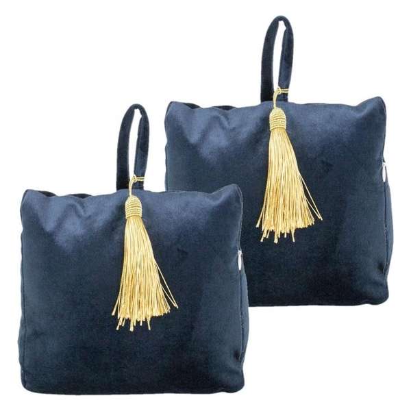 2x stuks fluwelen deurstoppers 18 cm navy - Deur vastzetter - Deurstop