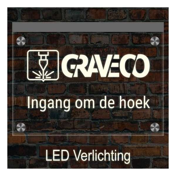 Naambord met LED verlichting 20x15 cm – Zelf ontwerpen – 1 Jaar Garantie – Modern Naambord