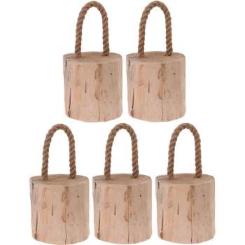 5x Deurstoppers teak met draagtouw 19 cm - Huishouden - Woonaccessoires/benodigdheden - Deurstoppers/raamstoppers van hout