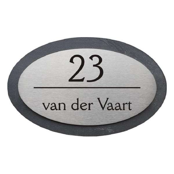 Naambordje voordeur leisteen met rvs ovaal 23x15cm