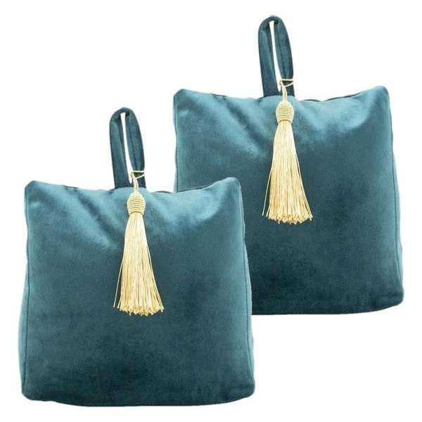 2x stuks fluwelen deurstoppers 18 cm petrol blauw - Deur vastzetter - Deurstop