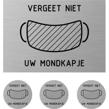 Deurbordje - set 4 stuks -mondkapje - vergeet - niet - uw - mondkapje - deurbord - rechthoek  - rond - RVS look