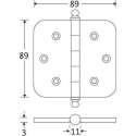Kogellagerscharnier ronde hoek 89x89mm messing gelakt bol