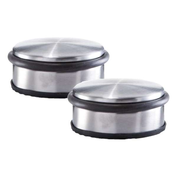 Set van 3x stuks Rvs deurstoppers rond 10 x 4,5 cm - Deurstoppers 1,15 kg