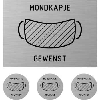 Deurbordje - set 4 stuks -mondkapje - gewenst - deurbord - rechthoek  - rond - RVS look