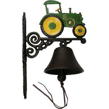 Grote Wandbel - Deurbel, Met Handbeschilderde groene tractor - Gietijzer - 38 x 22.5 cm