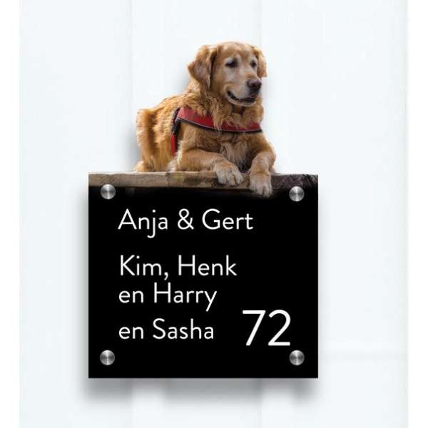 Naambordje Voordeur Golden Retriever -  UV- en weerbestendig 8 mm dik plexiglas