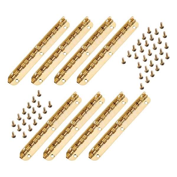 Set van 8 lange scharniertjes, (11,5 cm lang, goud, max 90 graden)