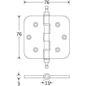 Kogellagerscharnier ronde hoek 76x76mm messing titaan vaas