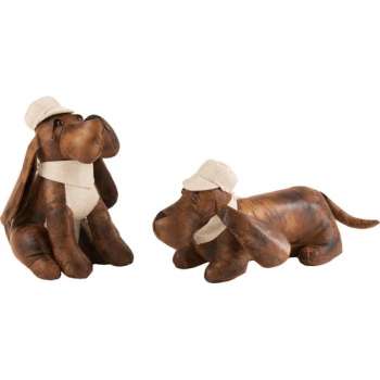 J-Line Deurstop Hond Imitatie Leder Bruin/Beige Assortiment Van 2