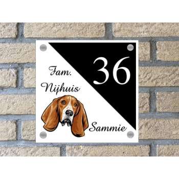 Naambordje voordeur hond Basset wit