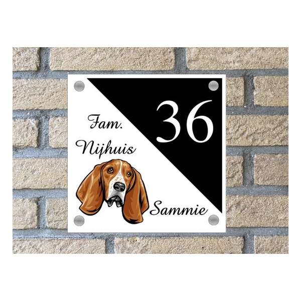 Naambordje voordeur hond Basset wit