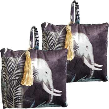 2x stuks fluwelen deurstoppers 18 cm olifant print - Deur vastzetter - Deurstop