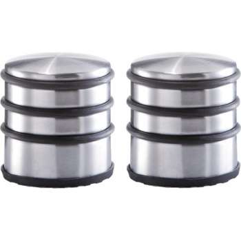 Set van 4x stuks RVS deurstoppers rond 6,5 x 7 cm - Deurstop 1,15 kg