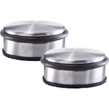 Set van 4x stuks Rvs deurstoppers rond 10 x 4,5 cm - Deurstoppers 1,15 kg