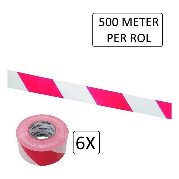 Fixman Afzetlint Rood/Wit 70mm x 500 Meter (6 Stuks)