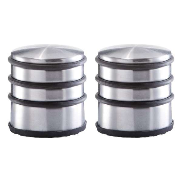 Set van 3x stuks RVS deurstoppers rond 6,5 x 7 cm - Deurstop 1,15 kg