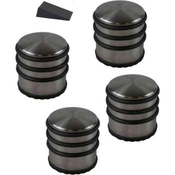 4x RVS deurstopper rond inclusief deurwig - 7 x 7 cm - 1 kg - deurstop