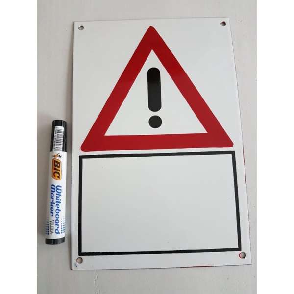 Emaille waarschuwingsbord beschrijfbaar incl. stift