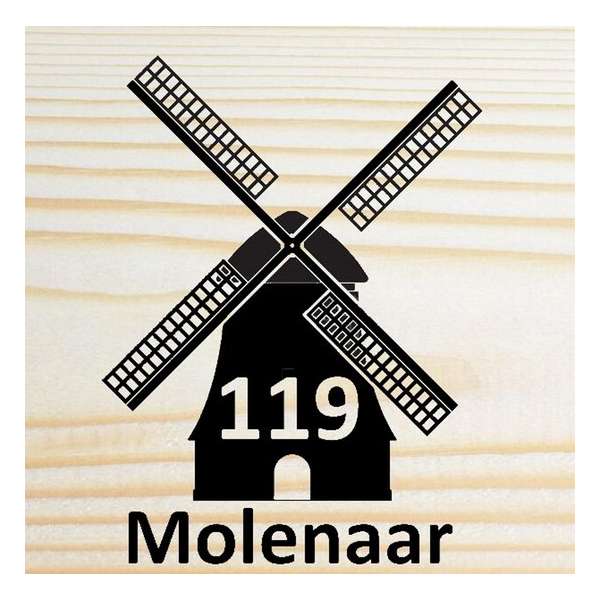 Van hout gemaakte naambord voordeur - 25x25cm - Molen