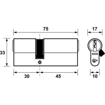 AXA 7211-03-08/BL Dubbele veiligheidscilinder Security verlengd 30-45 - 75x17mm