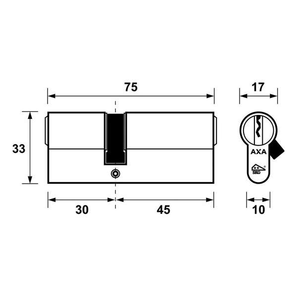 AXA 7211-03-08/BL Dubbele veiligheidscilinder Security verlengd 30-45 - 75x17mm