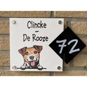 Naambordje voordeur hond jack Russel wit