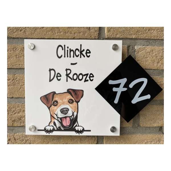 Naambordje voordeur hond jack Russel wit