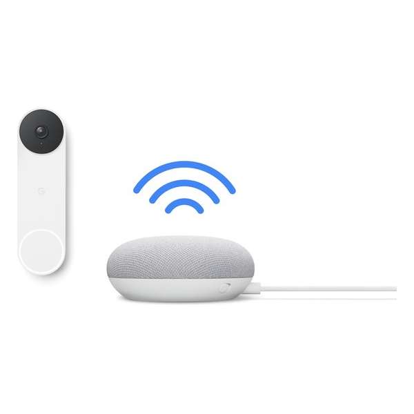 Google Nest Deurbel Batterij + Nest Mini Chalk Speaker / Deurbelgong